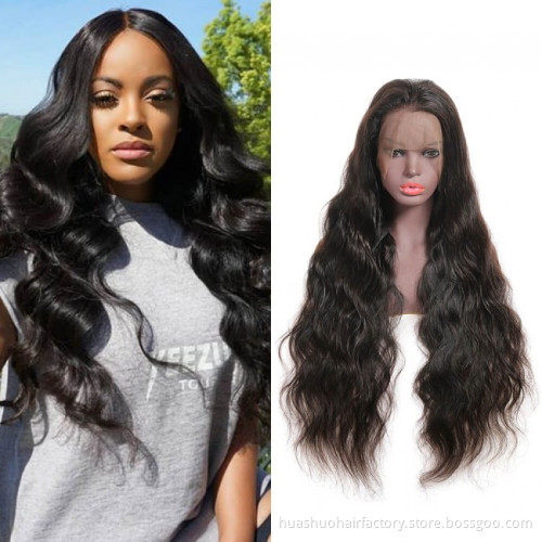 Huashuo Free Shipping Brazilian Virgin Hair 360 Lace Frontal Wig Body Wave Glueless Human Hair Lace Front Wig With Frange